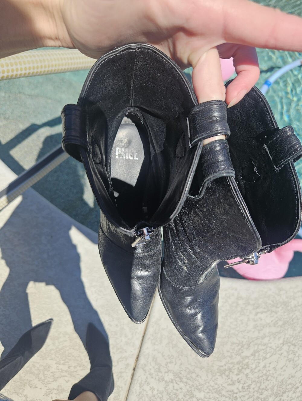 Black PAIGE Leather Western Ankle Boots - Picture 3 of 10